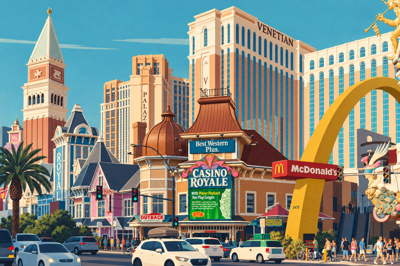 AI-generated architectural illustration of Casino Royale's frontage, adapted from Supercarwaar's July 2015 photograph.