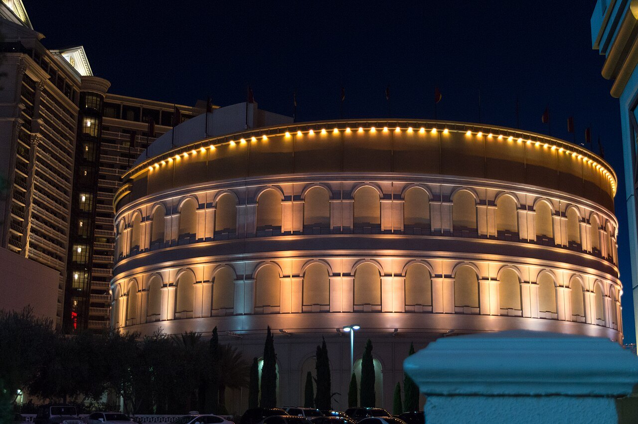 The Colosseum at Caesars Palace at night.