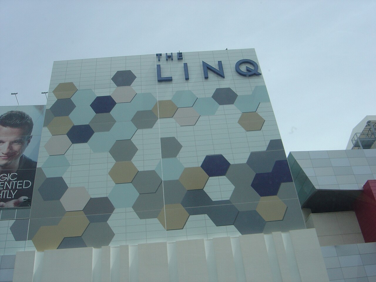 LINQ hotel facade, April 2020; historical exterior.