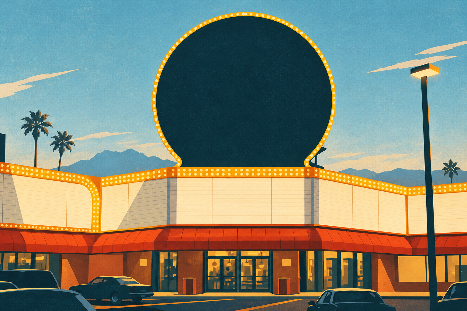 Illustration of the Bonanza Gift Shop storefront and large circular sign.