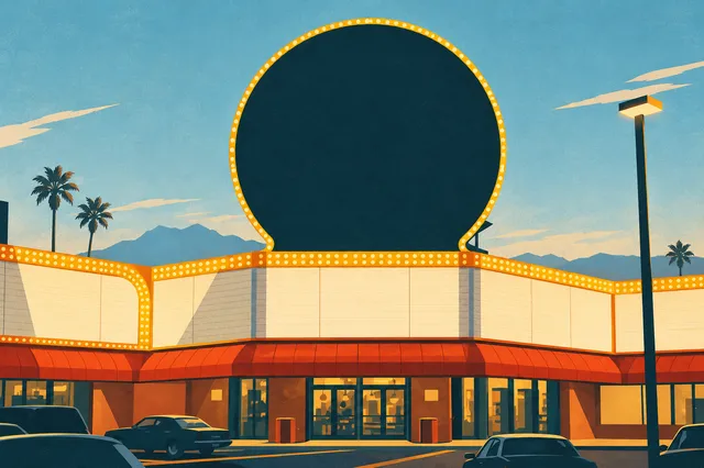 Illustration of the Bonanza Gift Shop storefront and large circular sign.