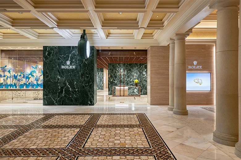The Rolex boutique entrance inside Bellagio.