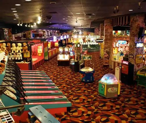 Arcade games and skee-ball lanes in the user-identified Circus Circus Midway.