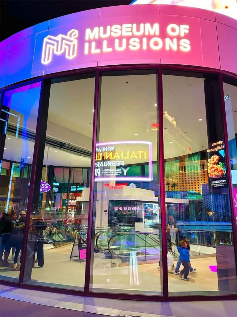 The Museum of Illusions entrance and glass storefront in Las Vegas.