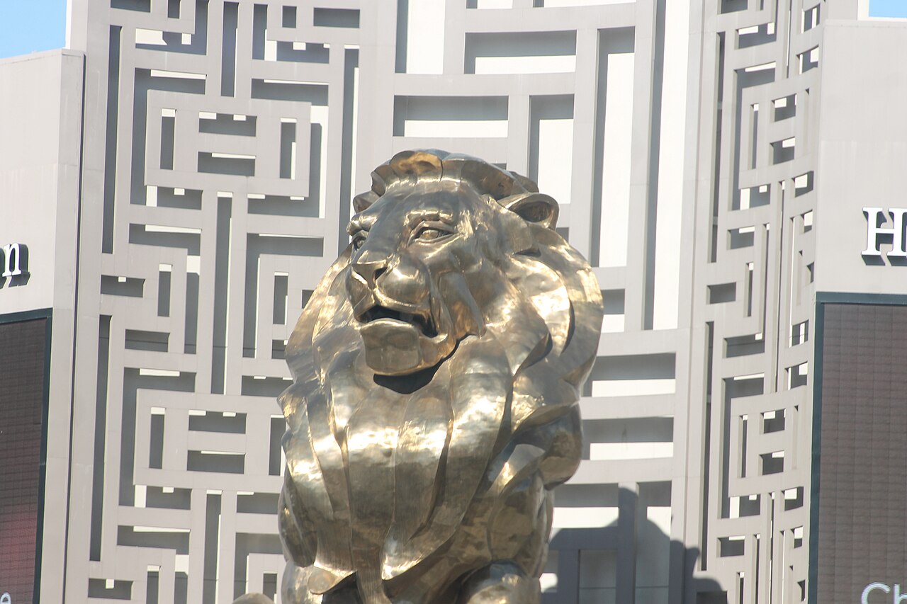 MGM Grand exterior bronze lion, February 2020.