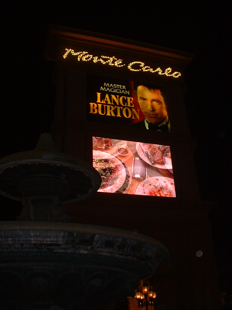 Monte Carlo sign advertising Lance Burton, November 2007; historical resort identity.
