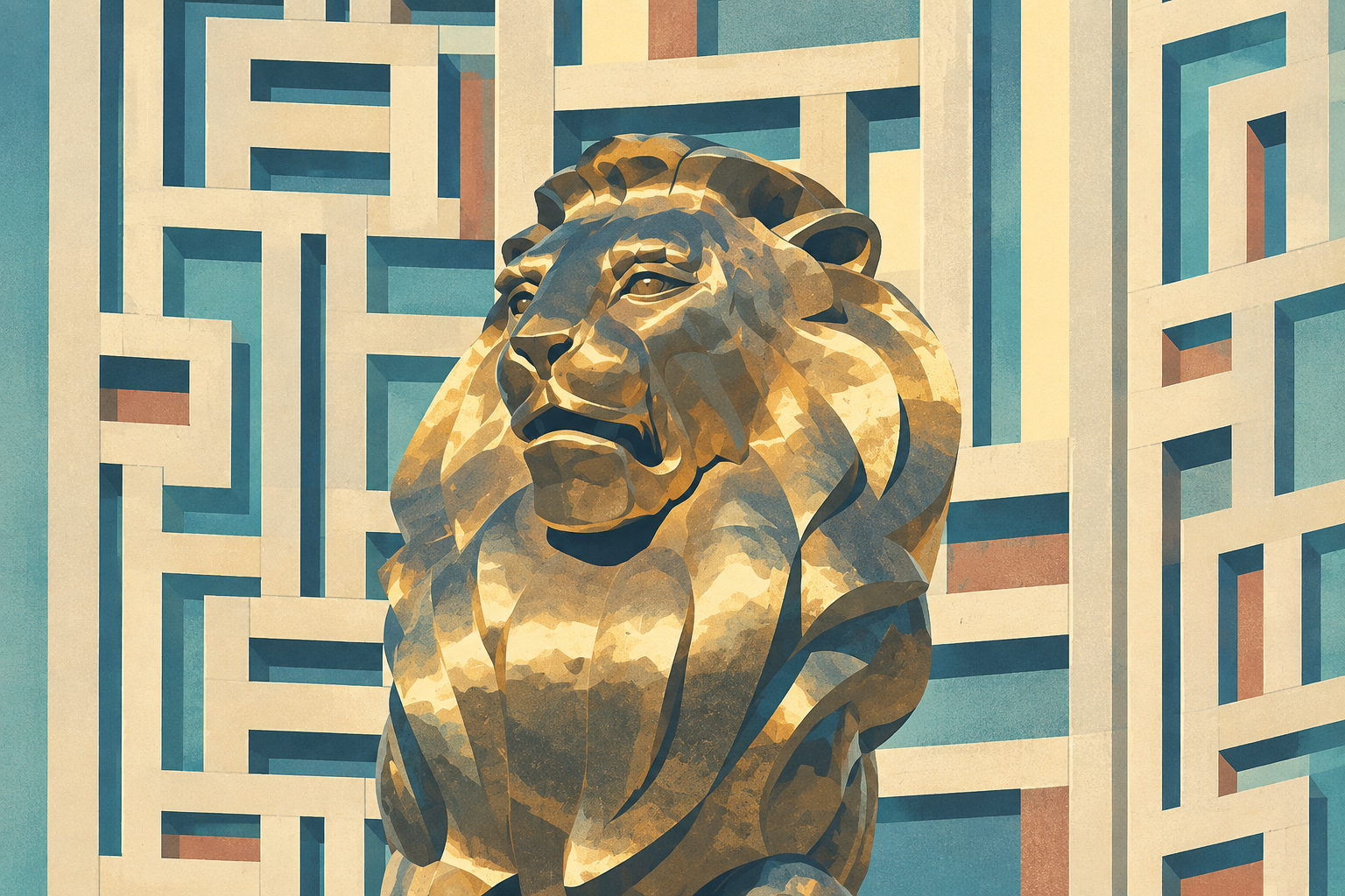 Illustration of MGM Grand’s exterior bronze lion, based on Noah Wulf’s February 2020 photograph.