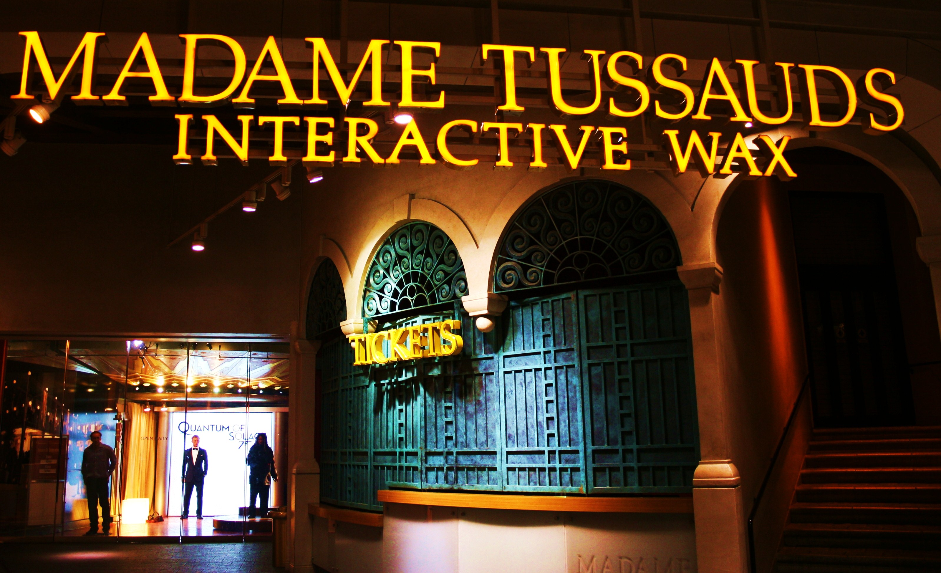 Historical December2008 Madame Tussauds Las Vegas ticket entrance and illuminated sign.