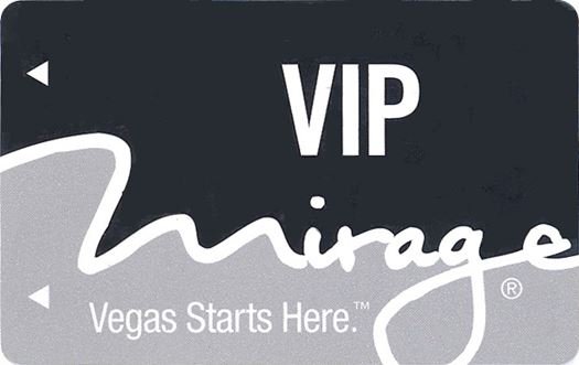 Black and silver Mirage VIP keycard reading Vegas Starts Here.