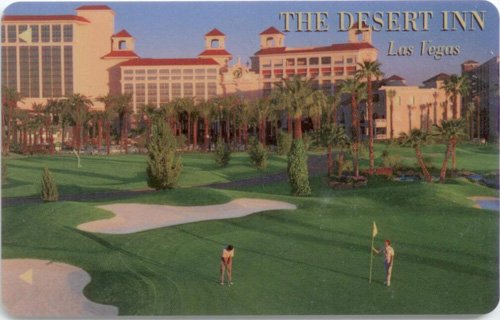Desert Inn keycard showing hotel buildings behind a green golf course.