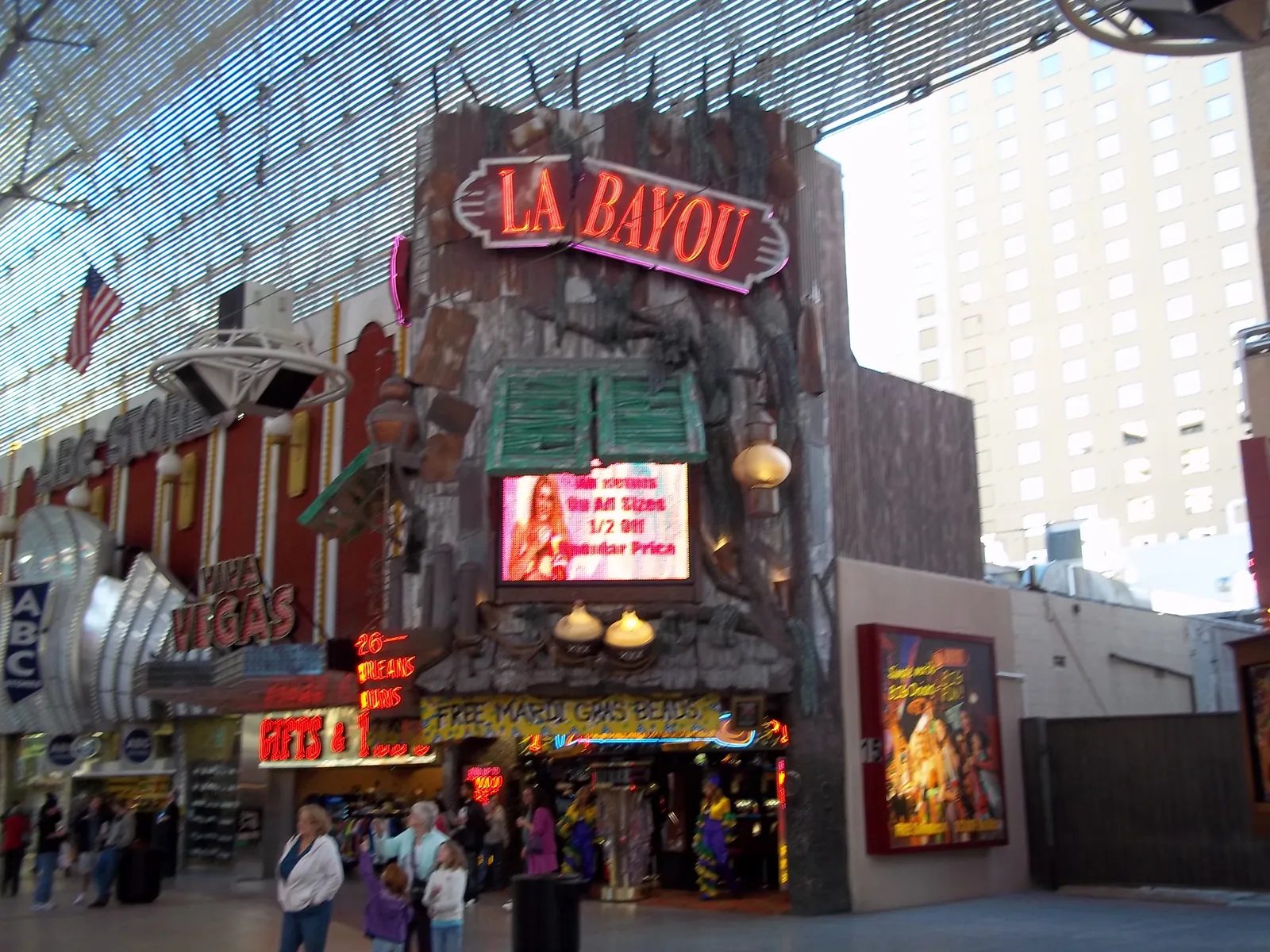 La Bayou’s neon sign and narrow entrance in 2011, illustrating the later Fremont Street site associated with Northern Club rather than the earlier club itself.
