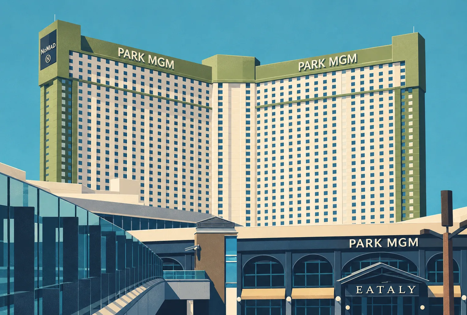 Illustration of Park MGM, adapted from a 2023 photograph retaining the earlier NoMad branding.